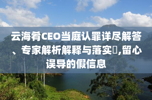 云海肴CEO當庭認罪詳盡解答、專家解析解釋與落實?,留心誤導(dǎo)的假信息